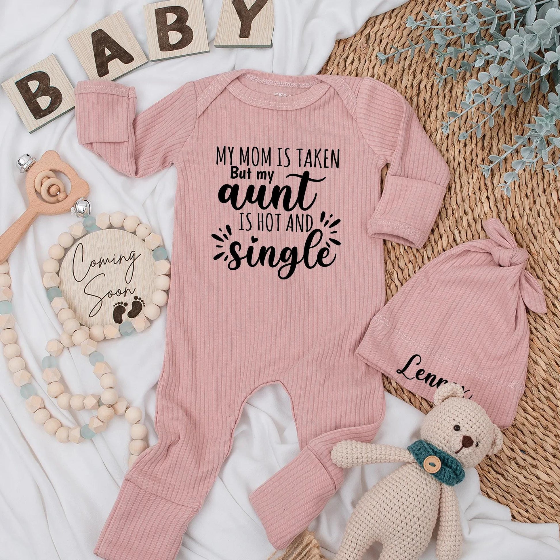 My Mom Is Taken But My Aunt Is Hot Baby Bodysuit Cute Funny Auntie Gift for Newborns, Baby Shower, Cool Baby Girl Clothes
