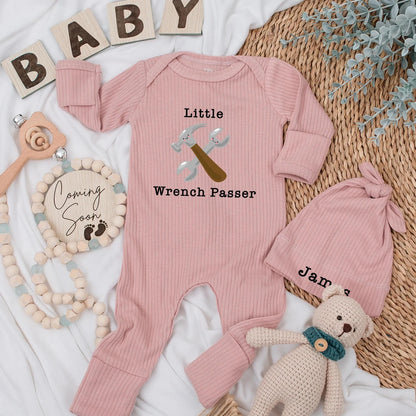 Daddy's Little Helper Baby Bodysuit: Custom Mechanic Outfit, Personalized with Wrench, Car Lover Newborn Clothes, Funny Garage Theme Baby Shower Gift (139 chars)