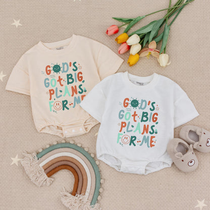 God's Got Big Plans For Me Christian Baby Romper Boy Birthday Gift Grandson Religious Retro Whimsical Sun & Flower Design Cotton Comfy