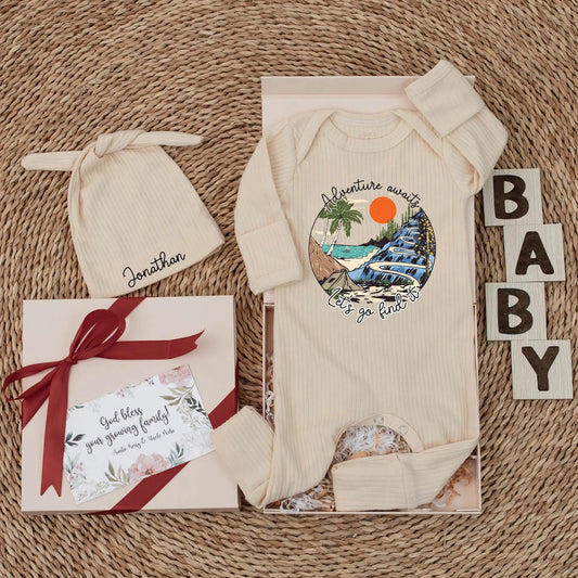 Adventure Awaits Baby Bodysuit - Let's Go Find It Outdoor Outfit Newborn Gift for Nature Parents - Hiking Baby Clothes