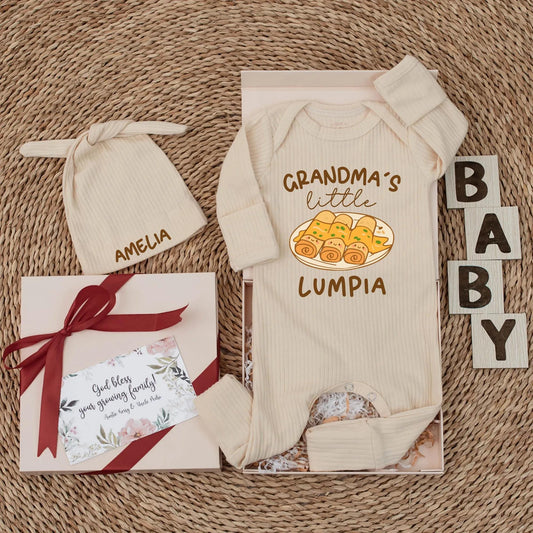 Grandma's Little Lumpia Baby Bodysuit - Filipino Baby Outfit, Custom Gift for Grandma, Funny Asian Food Baby Shower Gift
