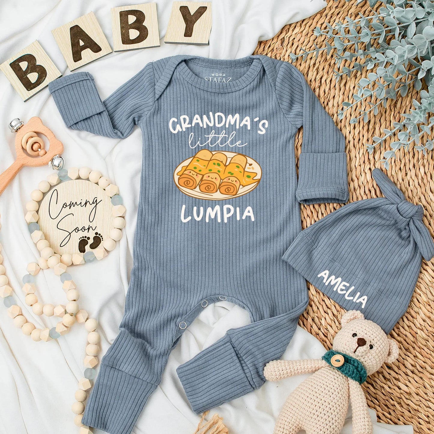 Grandma's Little Lumpia Baby Bodysuit - Filipino Baby Outfit, Custom Gift for Grandma, Funny Asian Food Baby Shower Gift