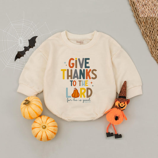 Give Thanks Boys Baby Romper Cute Religious Thanksgiving Outfit for Little Boys Sunday School and Church Wear Cotton Soft Comfortable Baby Clothes