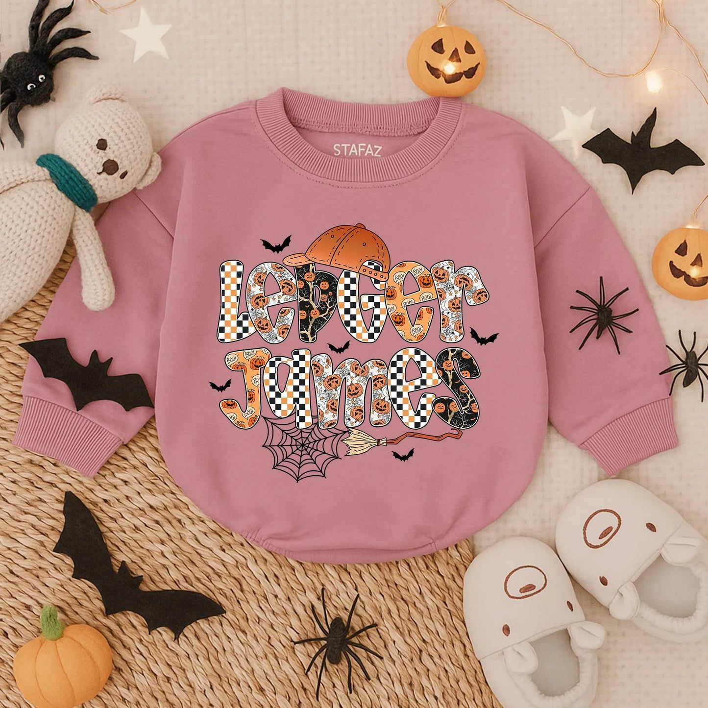Spooky Dude Baby Boy Halloween Romper Custom Name Ghost Pumpkin Fall Bodysuit Toddler Gift Cute Halloween Outfit