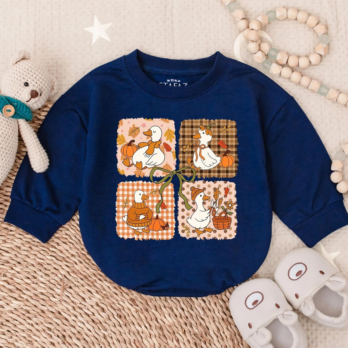 Pumpkin Spice Goose Sweatshirt Romper Cozy Fall Baby Outfit Autumn Leaves Latte Girl Clothes Toddler Vibes