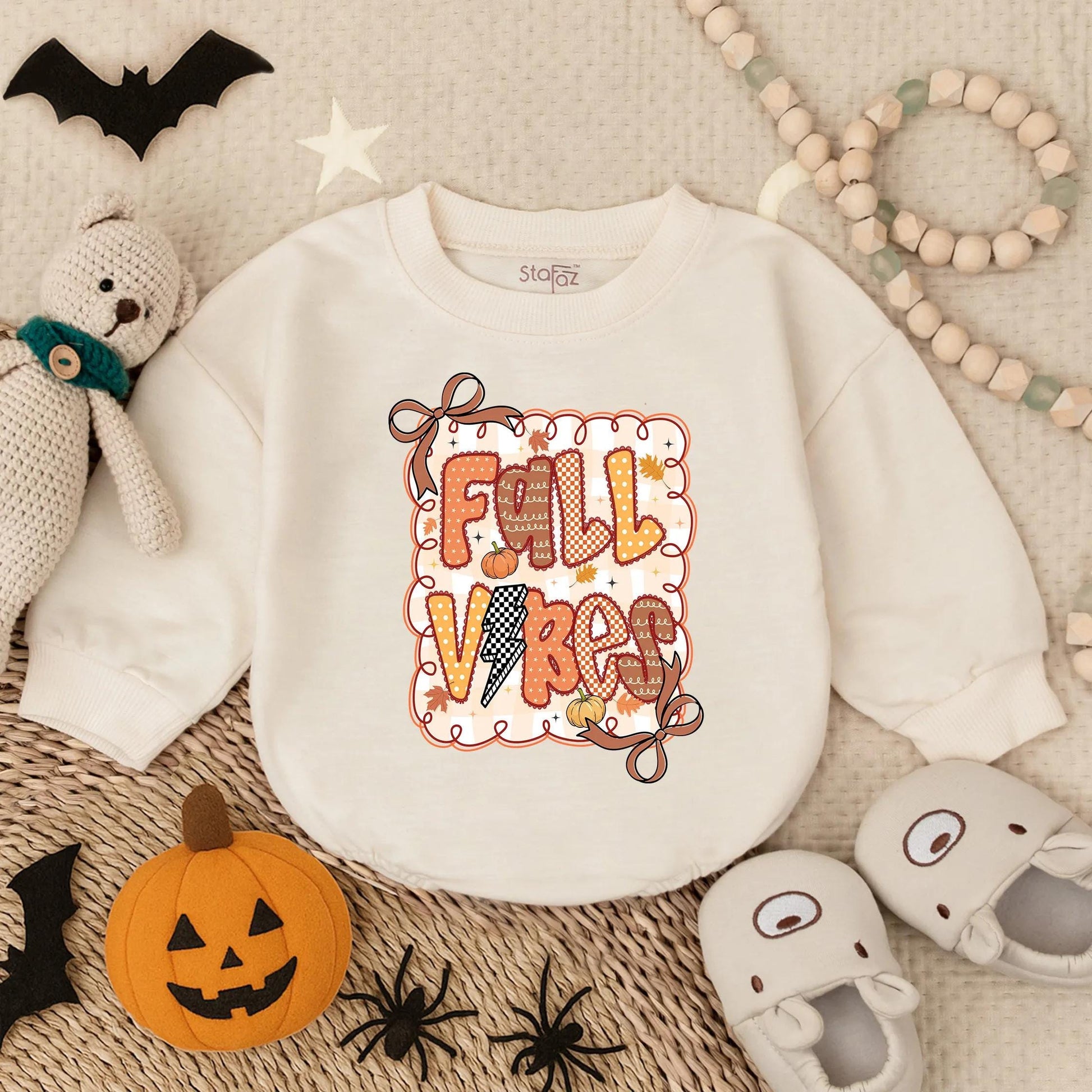 Fall Vibes Baby Girl Romper: Retro Autumn Leaves & Latte Design Cozy Toddler Shirt Outfit for Thanksgiving & Photoshoots