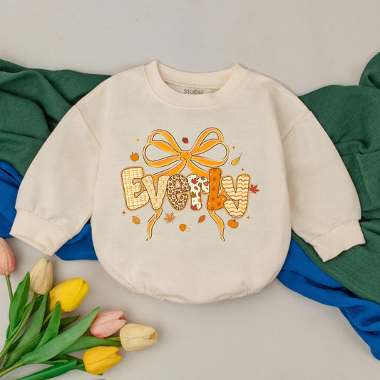 Personalized Thankful Pumpkin Romper Baby Girl Fall Autumn Custom Name Bodysuit First Thanksgiving Gift Outfit