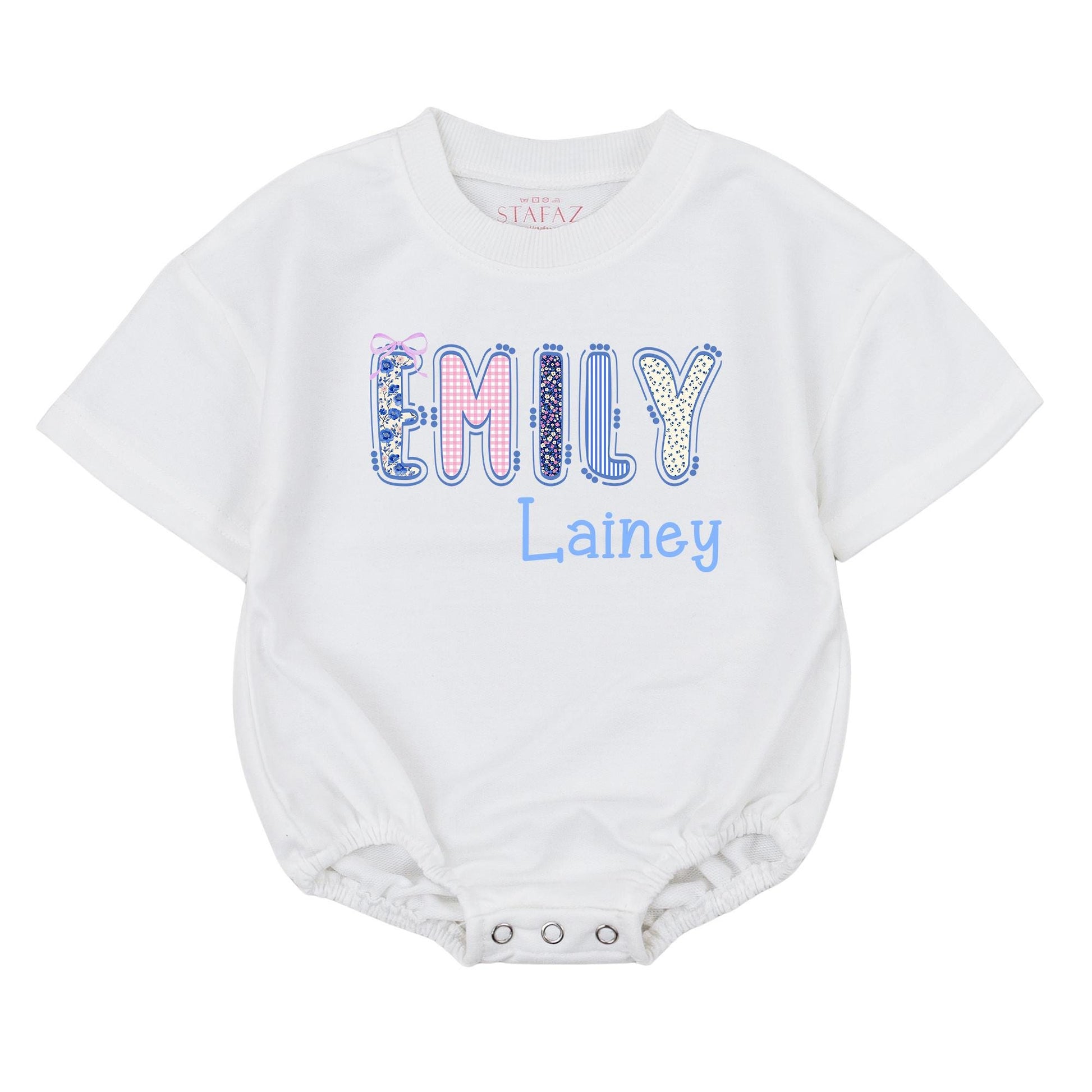 Cute Floral & Stripe Baby Bubble Romper Personalized First & Middle Name Baby Outfit Soft Cotton Birthday Shower Gift