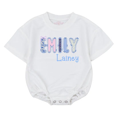 Cute Floral & Stripe Baby Bubble Romper Personalized First & Middle Name Baby Outfit Soft Cotton Birthday Shower Gift