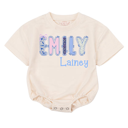 Cute Floral & Stripe Baby Bubble Romper Personalized First & Middle Name Baby Outfit Soft Cotton Birthday Shower Gift