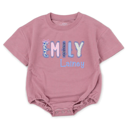 Cute Floral & Stripe Baby Bubble Romper Personalized First & Middle Name Baby Outfit Soft Cotton Birthday Shower Gift