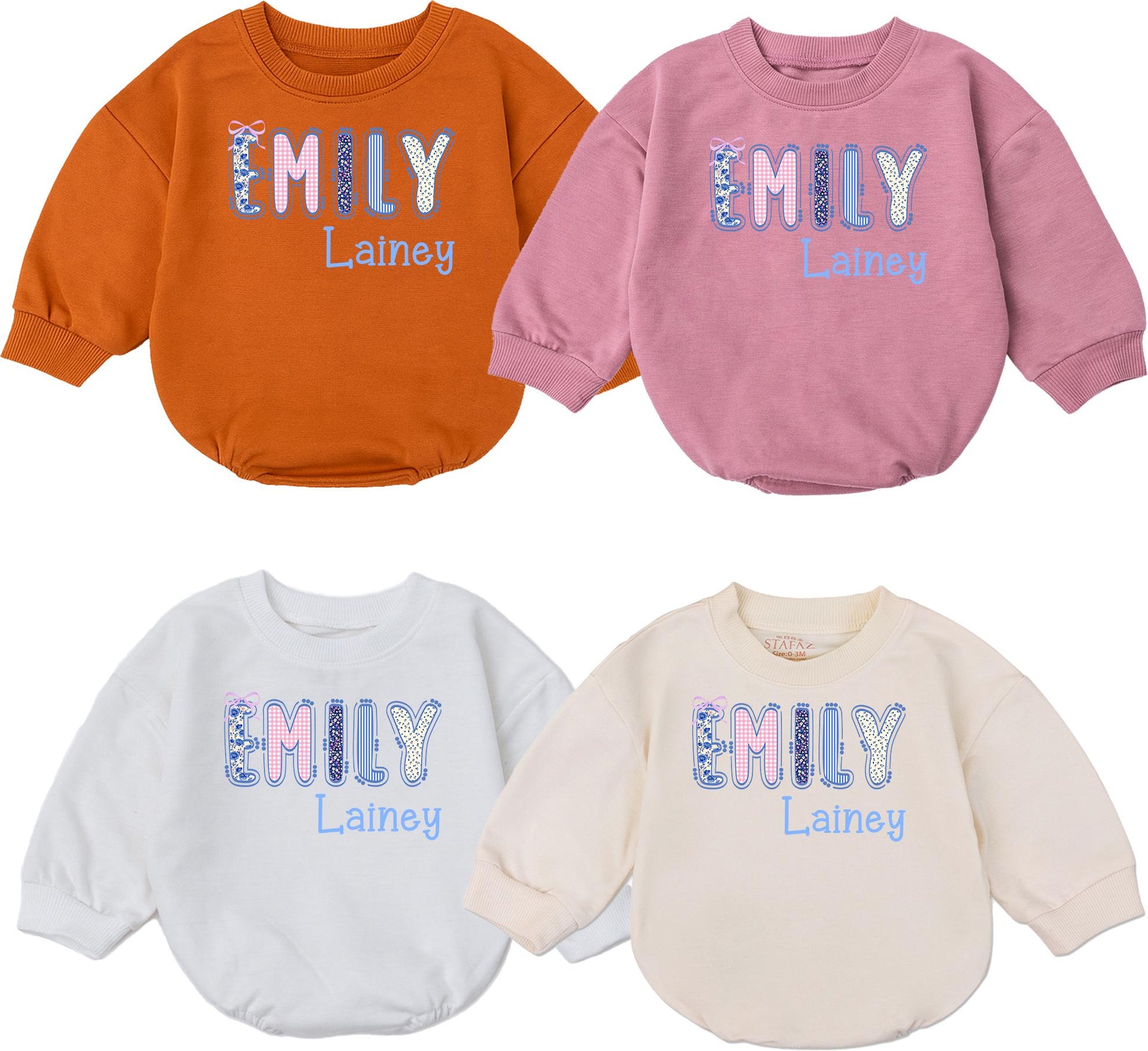 Cute Floral & Stripe Baby Bubble Romper Personalized First & Middle Name Baby Outfit Soft Cotton Birthday Shower Gift