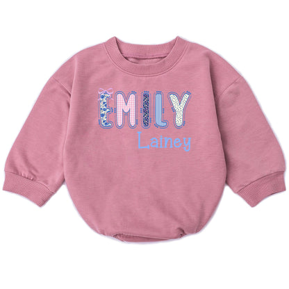 Cute Floral & Stripe Baby Bubble Romper Personalized First & Middle Name Baby Outfit Soft Cotton Birthday Shower Gift