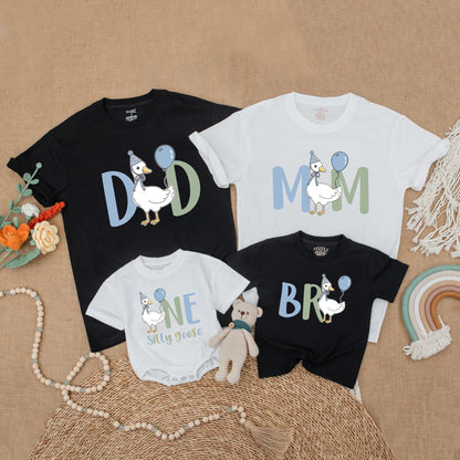 Goose First Birthday Family Matching Shirts Adorable Goose One Year Old Outfit Mama Dada Goose Birthday Party Clothes Boy Gift