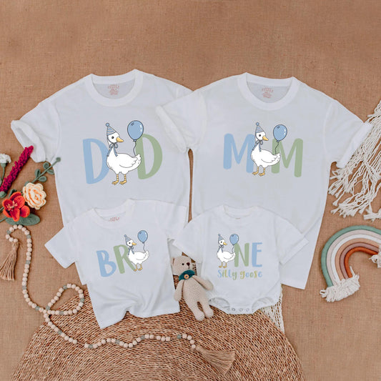 Goose First Birthday Family Matching Shirts Adorable Goose One Year Old Outfit Mama Dada Goose Birthday Party Clothes Boy Gift
