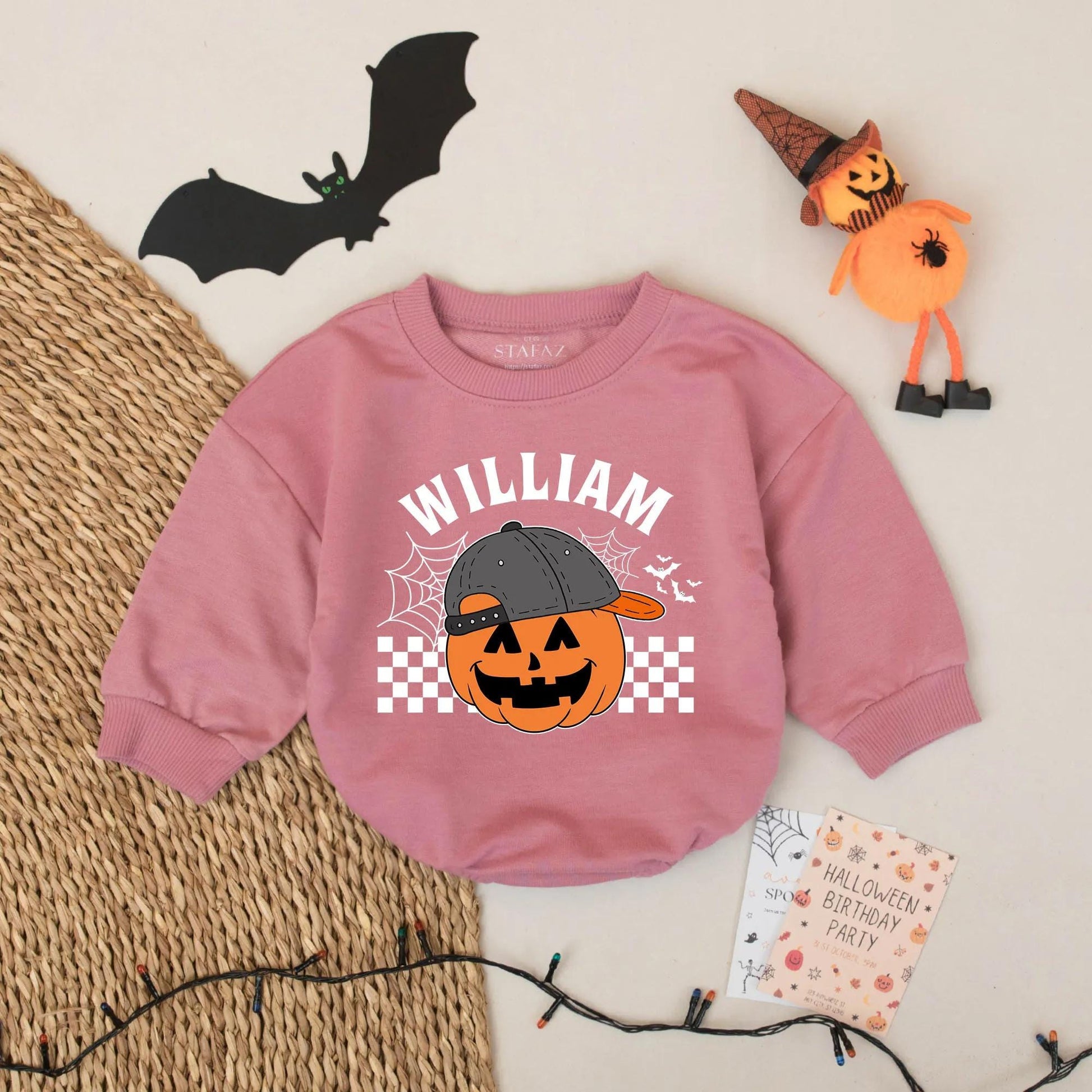 My First Boo Romper - Cool Pumpkin Halloween Baby Outfit - Personalized Name Fall Romper Gift for Baby Boy or Girl- Spooky Cute Bodysuit 139chars