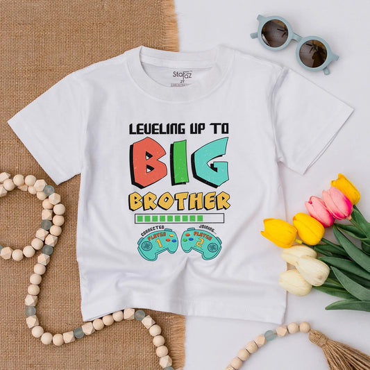 Big Brother Level Up Toddler Tee Cute Sibling Reveal Outfit Funny Boys Shirt First Time Brother Gift Happy Kid Cotton Comfortable Casual Summer Birthday