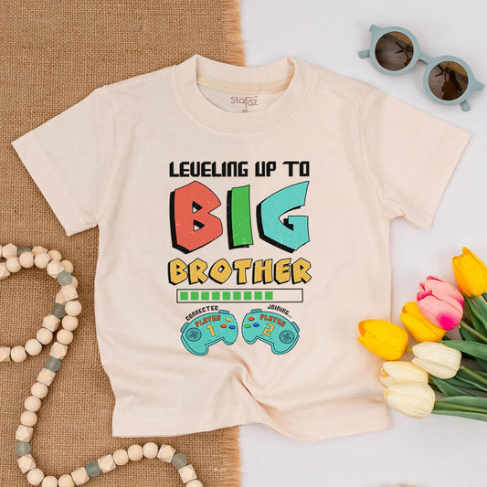 Big Brother Level Up Toddler Tee Cute Sibling Reveal Outfit Funny Boys Shirt First Time Brother Gift Happy Kid Cotton Comfortable Casual Summer Birthday