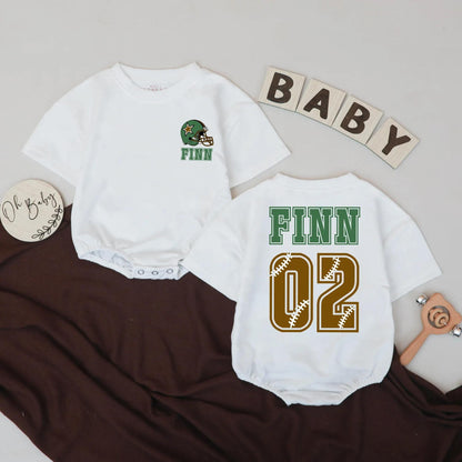 Baby's First Year Down Football Romper Game Day Outfit First Birthday Boy Custom Gift