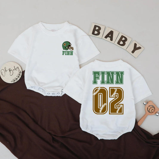 Baby's First Year Down Football Romper Game Day Outfit First Birthday Boy Custom Gift