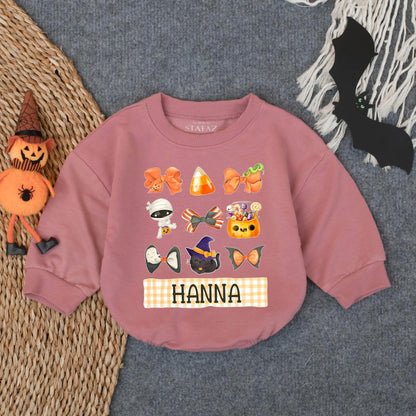 Spooky Baby's 1st Halloween Bubble Romper Outfit, Custom Name Boo Ghost Design, Infant Toddler Clothes Gift