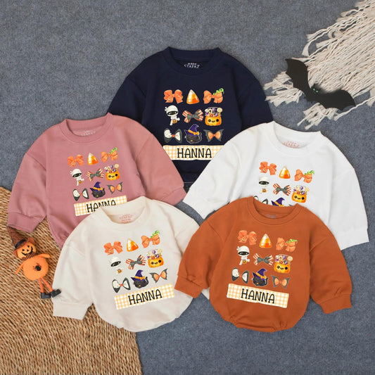 Spooky Baby's 1st Halloween Bubble Romper Outfit, Custom Name Boo Ghost Design, Infant Toddler Clothes Gift