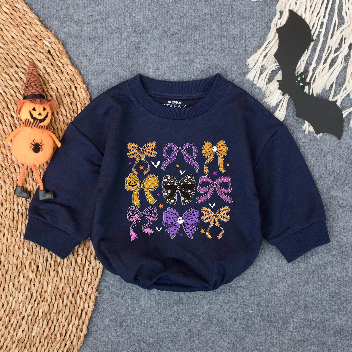 Cute Ghost Pumpkin Bubble Romper Preppy Halloween Bow Baby Outfit Adorable Infant Toddler Fall Bodysuit Cozy Spooky Season Wear