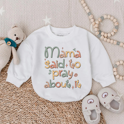 Mama Said to Pray Bubble Romper Christian Baby Outfit Jesus Toddler Clothes Religious Infant Gift Sunday School Cotton Soft Comfortable
