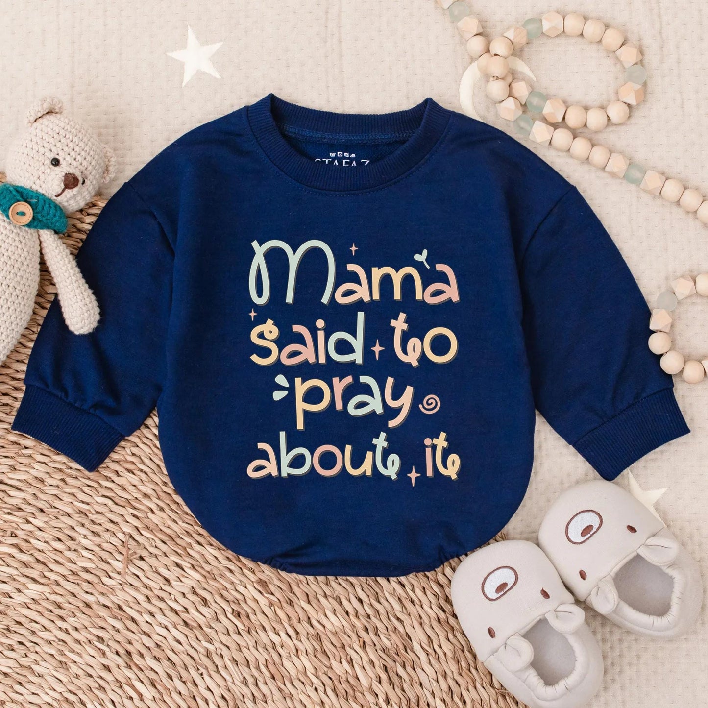 Mama Said to Pray Bubble Romper Christian Baby Outfit Jesus Toddler Clothes Religious Infant Gift Sunday School Cotton Soft Comfortable