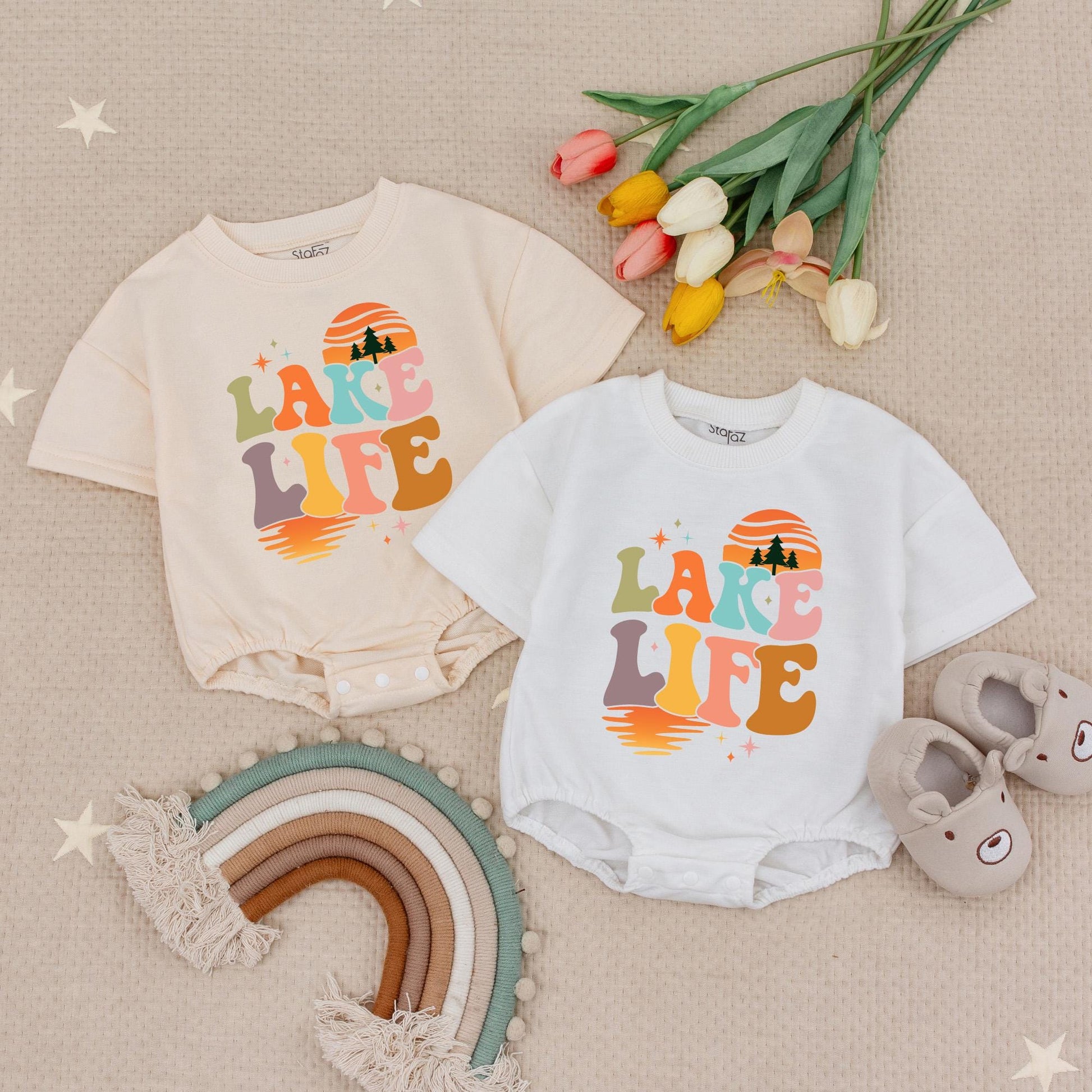 Retro Lake Life Baby Romper Bodysuit Vintage Sunset Trees Waves Cute Lake Babe Camping Adventure Newborn Boy Girl Gift