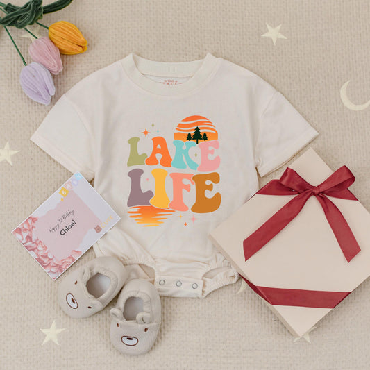 Retro Lake Life Baby Romper Bodysuit Vintage Sunset Trees Waves Cute Lake Babe Camping Adventure Newborn Boy Girl Gift