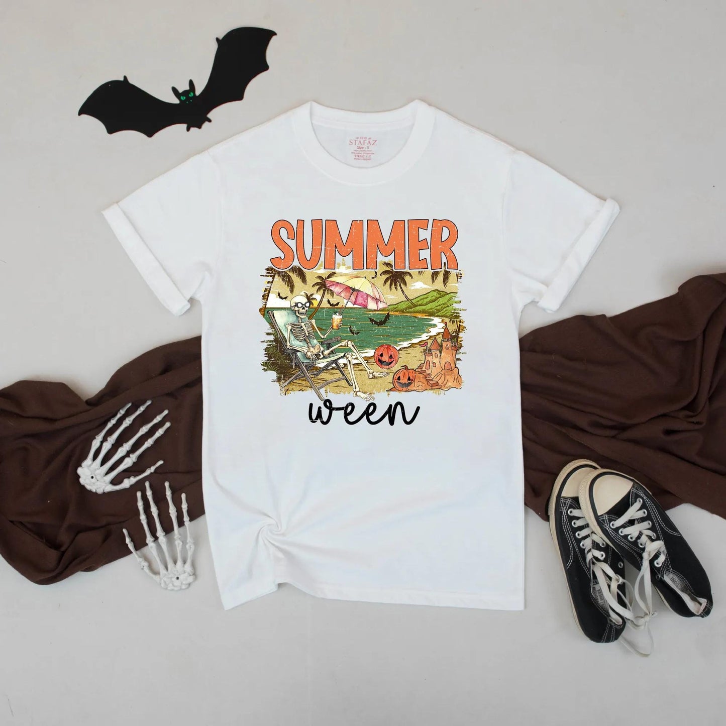 Summerween Pumpkin Sunset Shirt Funny Spooky Vacation Beach Tee Unisex Fall Top Vibes