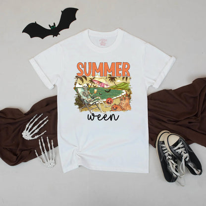 Summerween Pumpkin Sunset Shirt Funny Spooky Vacation Beach Tee Unisex Fall Top Vibes