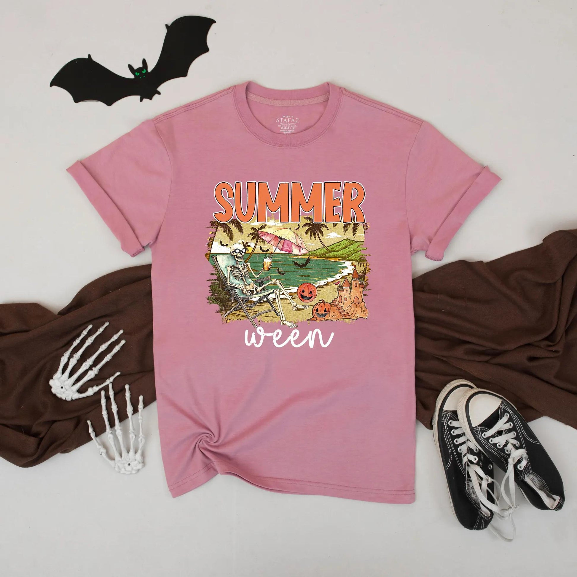 Summerween Pumpkin Sunset Shirt Funny Spooky Vacation Beach Tee Unisex Fall Top Vibes