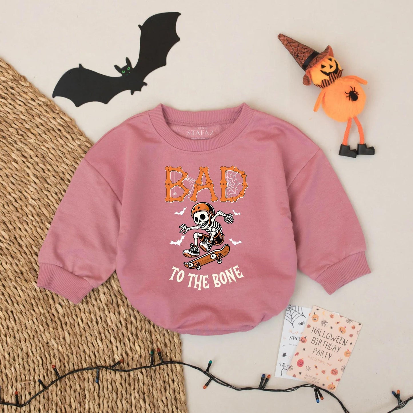 Spooky Skater Skeleton Baby Romper: Personalized Halloween Bodysuit for Cool Ghouls! Bad to the Bone Outfit, Custom Name, Trendy Infant Clothes 139