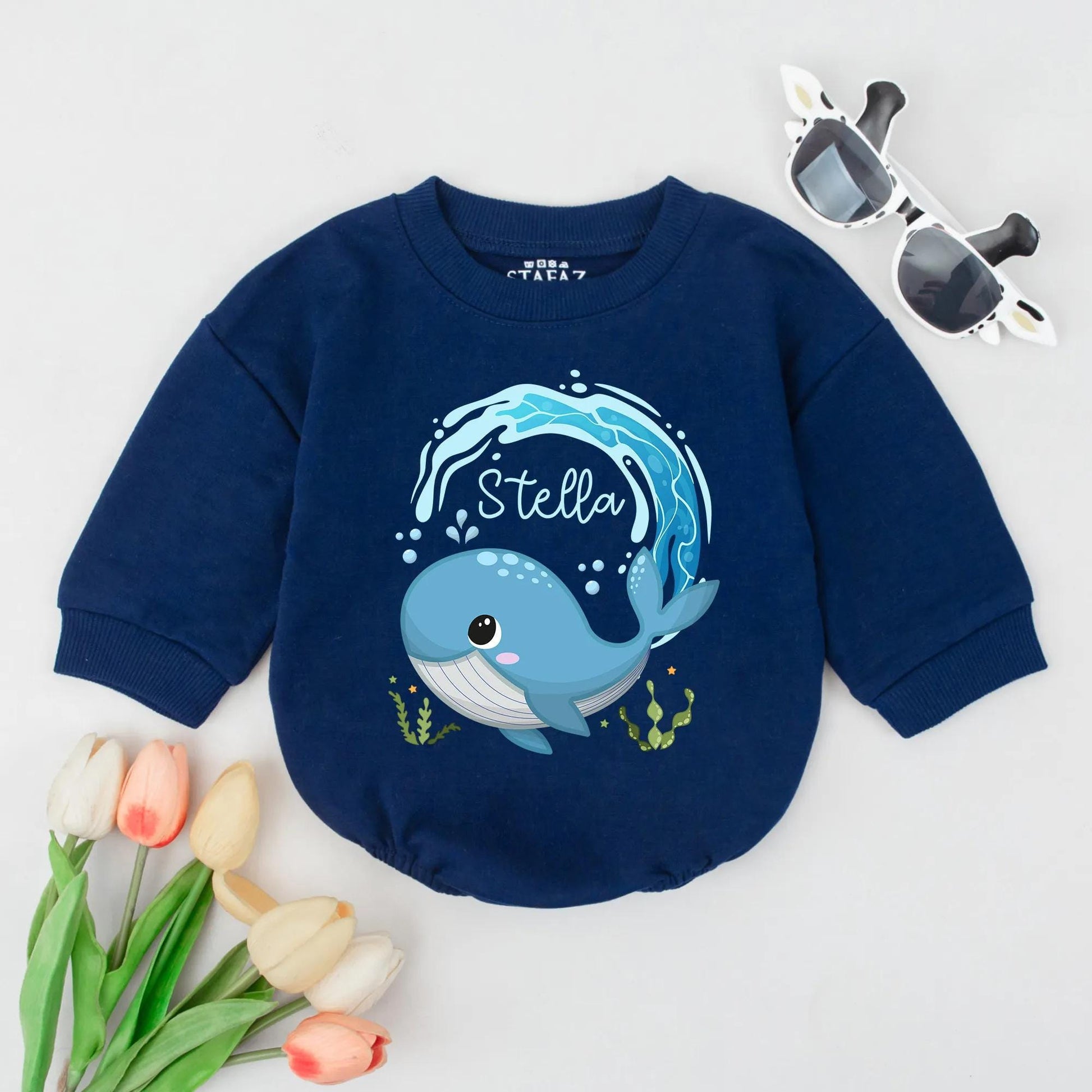Personalized Whale Bubble Romper Baby Boy Bodysuit Custom Name Newborn Gift Cute Ocean Outfit Baby Shower Gift