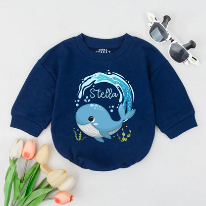 Personalized Whale Bubble Romper Baby Boy Bodysuit Custom Name Newborn Gift Cute Ocean Outfit Baby Shower Gift