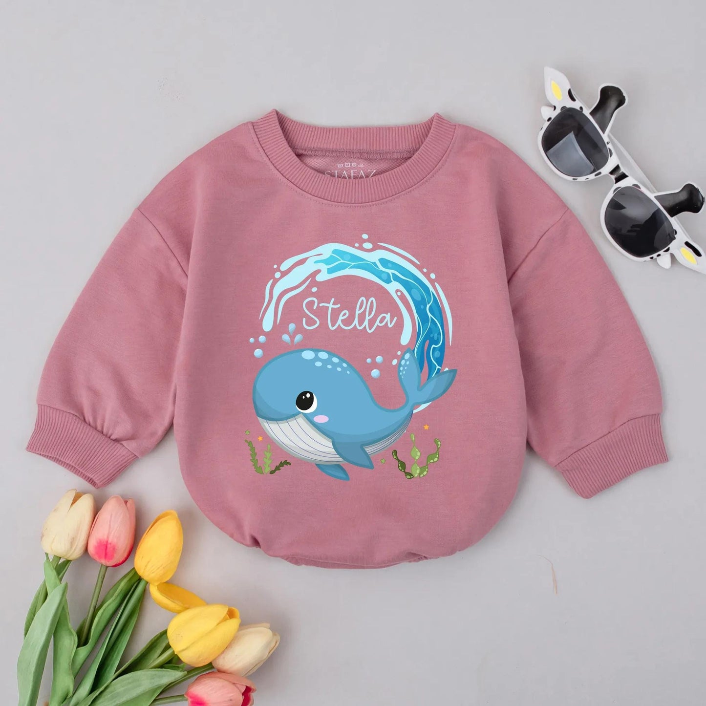 Personalized Whale Bubble Romper Baby Boy Bodysuit Custom Name Newborn Gift Cute Ocean Outfit Baby Shower Gift