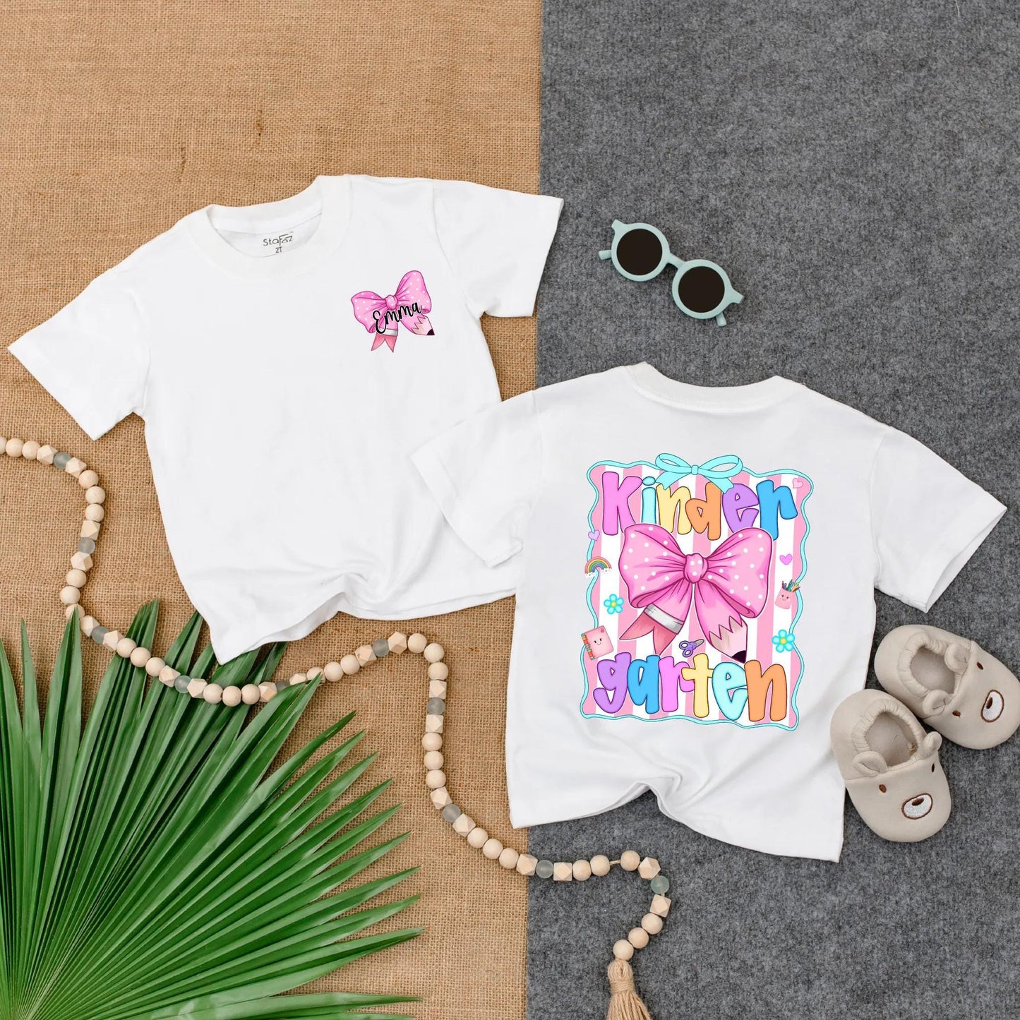 Personalized Pink Bow School Shirt for Girls Custom Name Toddler Tee Kindergarten First Day PreK