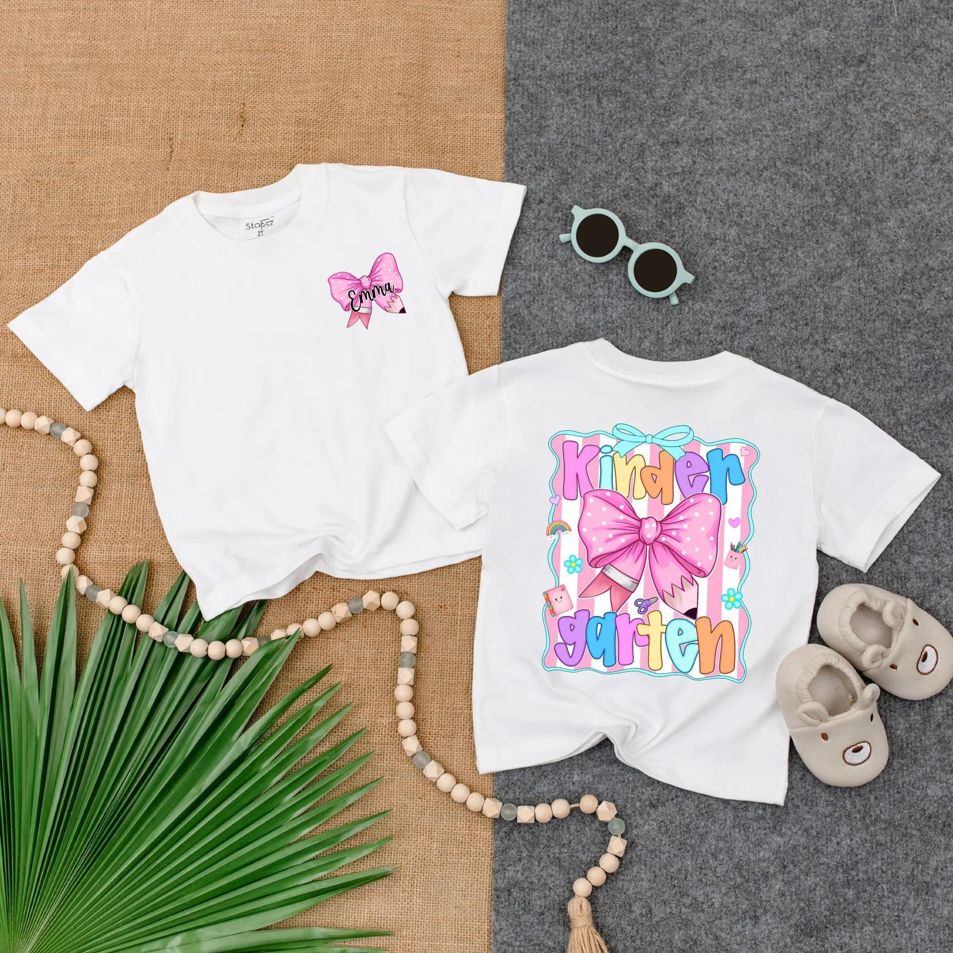 Personalized Pink Bow School Shirt for Girls Custom Name Toddler Tee Kindergarten First Day PreK