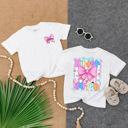 Personalized Pink Bow School Shirt for Girls Custom Name Toddler Tee Kindergarten First Day PreK