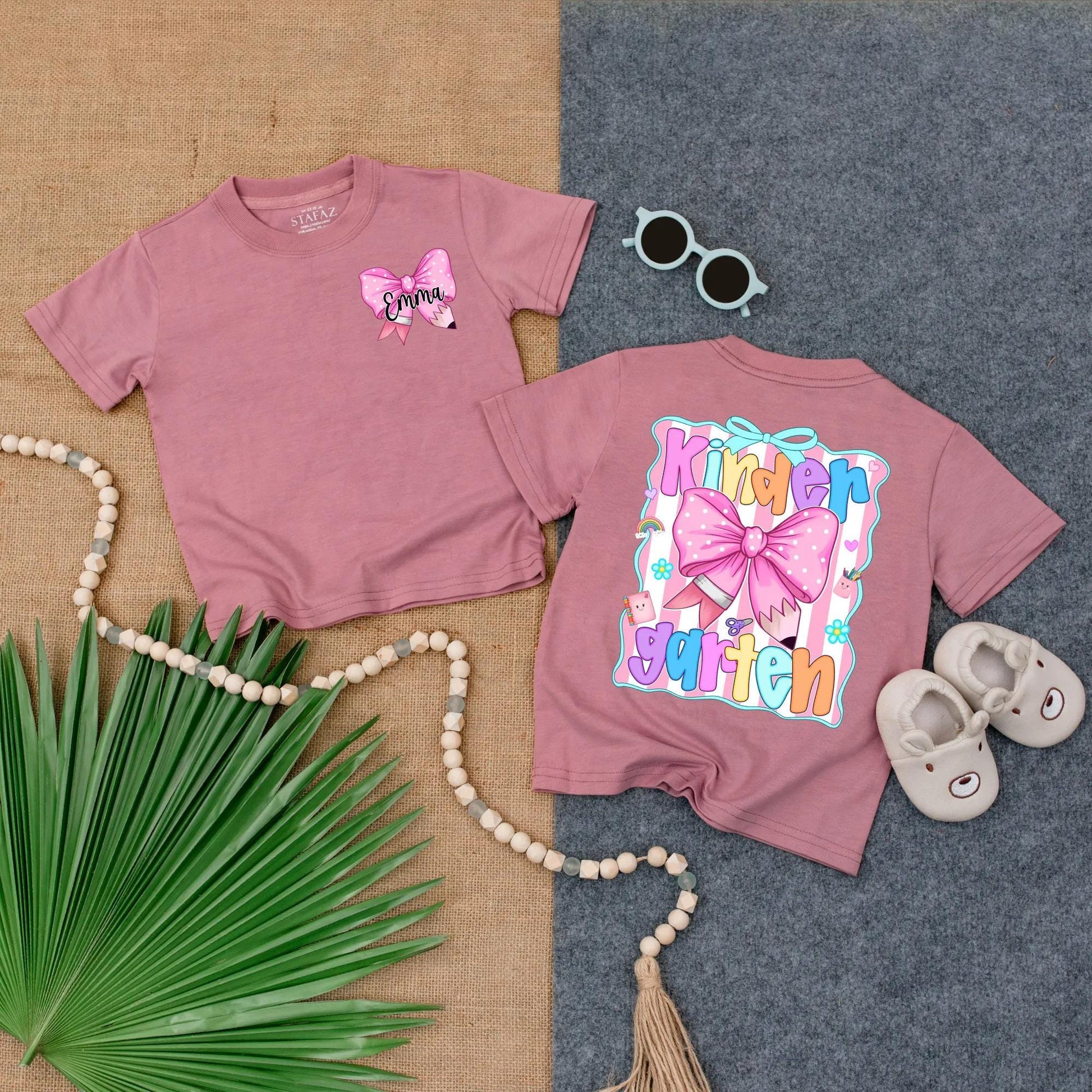 Personalized Pink Bow School Shirt for Girls Custom Name Toddler Tee Kindergarten First Day PreK