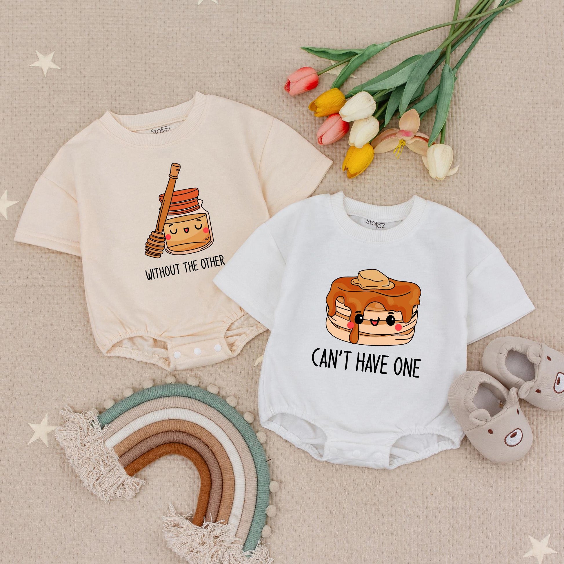 Can't Have One Without The Other Baby Romper Funny Pancake Syrup Twin Gift Cute Foodie Bodysuit