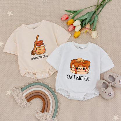 Can't Have One Without The Other Baby Romper Funny Pancake Syrup Twin Gift Cute Foodie Bodysuit