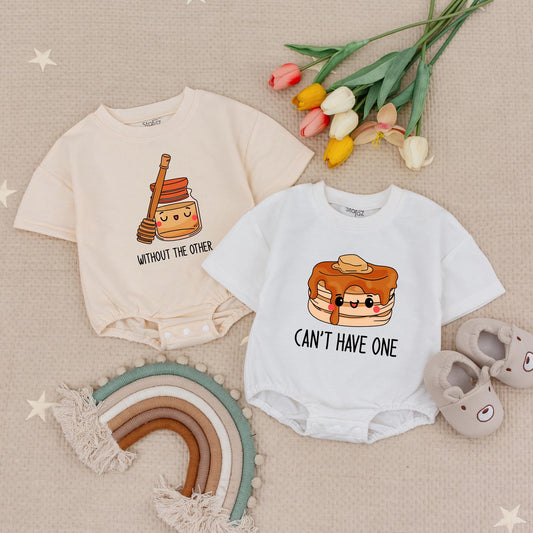 Can't Have One Without The Other Baby Romper Funny Pancake Syrup Twin Gift Cute Foodie Bodysuit