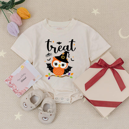 Twin Girls Owl Pumpkin Halloween Baby Romper Cute Trick or Treat Bubble Bodysuit for Baby Girls