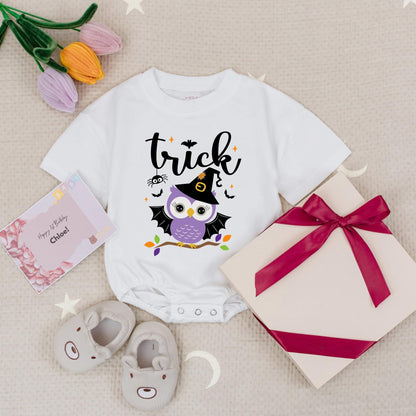 Twin Girls Owl Pumpkin Halloween Baby Romper Cute Trick or Treat Bubble Bodysuit for Baby Girls