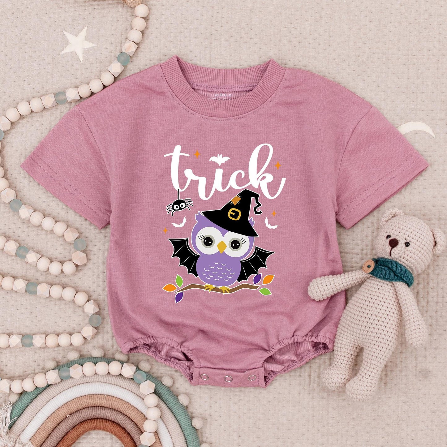Twin Girls Owl Pumpkin Halloween Baby Romper Cute Trick or Treat Bubble Bodysuit for Baby Girls