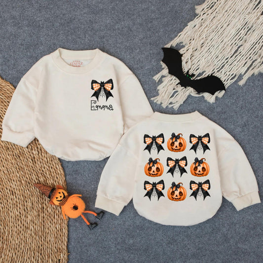 Custom Spooky Season Pumpkin Romper for Baby, Cozy Halloween Outfit, Toddler Boo Clothes, Fall Infant Costume, Baby Girl or Boy Spooky Wear