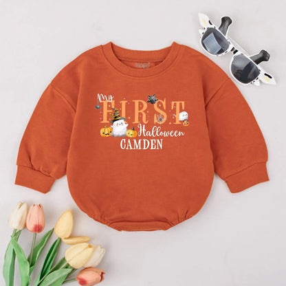 My First Halloween Personalized Baby Romper Custom Name Baby Boy Girl Fall Clothes Spooky Ghost Outfit First Halloween Gift